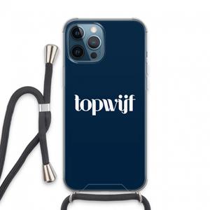 CaseCompany Topwijf Navy: iPhone 13 Pro Max Transparant Hoesje met koord