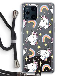 CaseCompany Rainbow Unicorn: Oppo Find X3 Transparant Hoesje met koord