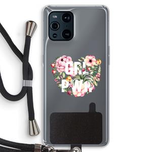CaseCompany GRL PWR Flower: Oppo Find X3 Transparant Hoesje met koord