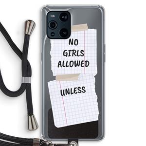 CaseCompany No Girls Allowed Unless: Oppo Find X3 Transparant Hoesje met koord