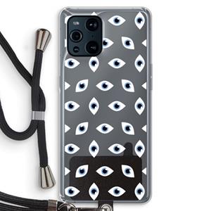 CaseCompany Eyes pattern: Oppo Find X3 Transparant Hoesje met koord
