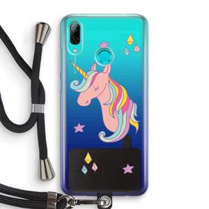 CaseCompany Roze eenhoorn: Huawei P Smart (2019) Transparant Hoesje met koord