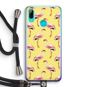CaseCompany Flamingo's geel: Huawei P Smart (2019) Transparant Hoesje met koord