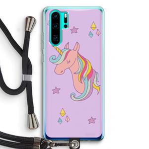 CaseCompany Roze eenhoorn: Huawei P30 Pro Transparant Hoesje met koord
