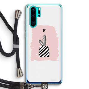 CaseCompany Zwart-wit cactus: Huawei P30 Pro Transparant Hoesje met koord