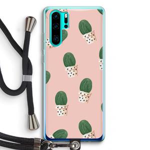 CaseCompany Cactusprint roze: Huawei P30 Pro Transparant Hoesje met koord