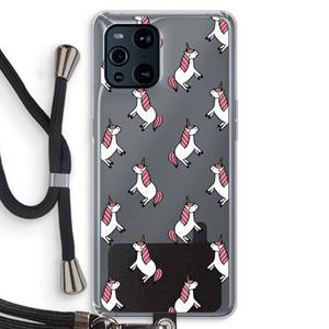 CaseCompany Eenhoorns overal: Oppo Find X3 Transparant Hoesje met koord