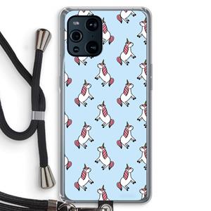 CaseCompany Eenhoorns overal: Oppo Find X3 Pro Transparant Hoesje met koord