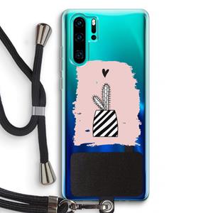 CaseCompany Zwart-wit cactus: Huawei P30 Pro Transparant Hoesje met koord