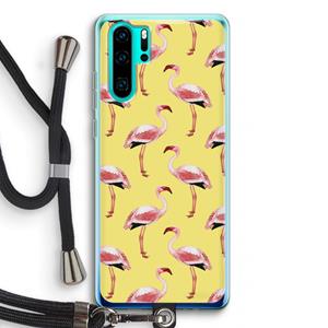 CaseCompany Flamingo's geel: Huawei P30 Pro Transparant Hoesje met koord