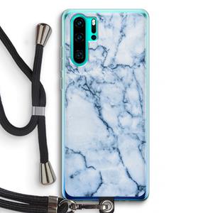 CaseCompany Blauw marmer: Huawei P30 Pro Transparant Hoesje met koord