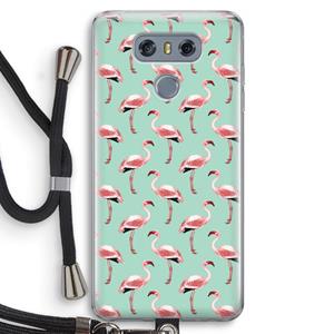 CaseCompany Flamingoprint groen: LG G6 Transparant Hoesje met koord