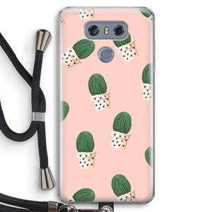 CaseCompany Cactusprint roze: LG G6 Transparant Hoesje met koord