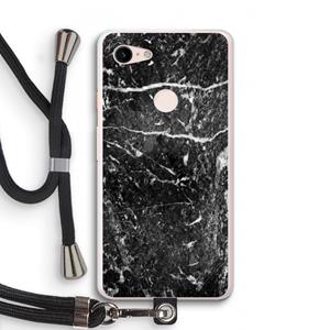 CaseCompany Zwart marmer: Pixel 3 XL Transparant Hoesje met koord