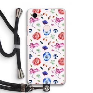 CaseCompany Bloemetjes: Pixel 3 XL Transparant Hoesje met koord