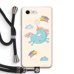 CaseCompany Vliegende eenhoorn: Pixel 3 XL Transparant Hoesje met koord