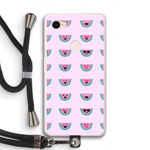 CaseCompany Smiley watermeloenprint: Pixel 3 XL Transparant Hoesje met koord