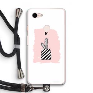 CaseCompany Zwart-wit cactus: Pixel 3 XL Transparant Hoesje met koord