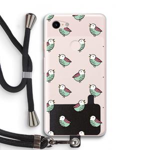 CaseCompany Vogeltjes: Pixel 3 XL Transparant Hoesje met koord