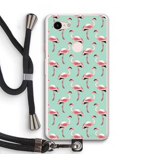 CaseCompany Flamingoprint groen: Pixel 3 XL Transparant Hoesje met koord