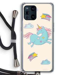 CaseCompany Vliegende eenhoorn: Oppo Find X3 Pro Transparant Hoesje met koord