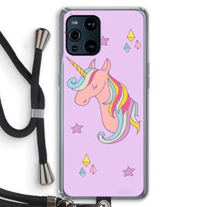 CaseCompany Roze eenhoorn: Oppo Find X3 Pro Transparant Hoesje met koord
