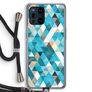 CaseCompany Gekleurde driehoekjes blauw: Oppo Find X3 Pro Transparant Hoesje met koord