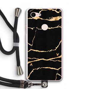 CaseCompany Gouden marmer: Pixel 3 XL Transparant Hoesje met koord