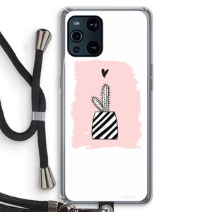 CaseCompany Zwart-wit cactus: Oppo Find X3 Pro Transparant Hoesje met koord