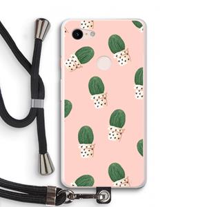 CaseCompany Cactusprint roze: Pixel 3 XL Transparant Hoesje met koord