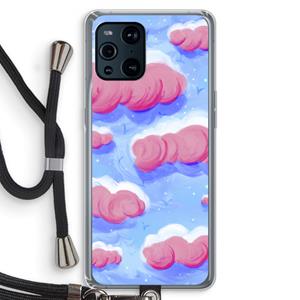 CaseCompany Roze wolken met vogels: Oppo Find X3 Pro Transparant Hoesje met koord