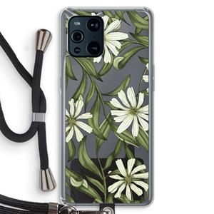 CaseCompany Wit bloemenpatroon: Oppo Find X3 Pro Transparant Hoesje met koord