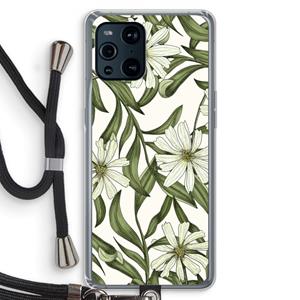 CaseCompany Wit bloemenpatroon: Oppo Find X3 Pro Transparant Hoesje met koord