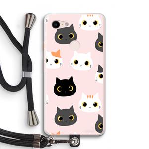 CaseCompany Katten: Pixel 3 XL Transparant Hoesje met koord