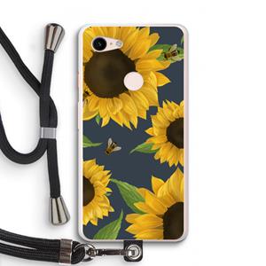 CaseCompany Sunflower and bees: Pixel 3 XL Transparant Hoesje met koord