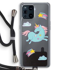 CaseCompany Vliegende eenhoorn: Oppo Find X3 Pro Transparant Hoesje met koord