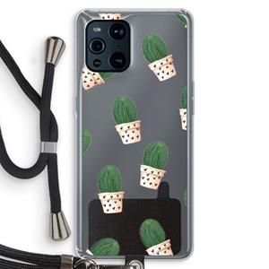 CaseCompany Cactusprint roze: Oppo Find X3 Pro Transparant Hoesje met koord