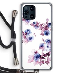 CaseCompany Waterverf bloemen: Oppo Find X3 Pro Transparant Hoesje met koord