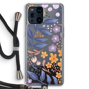 CaseCompany Flowers with blue leaves: Oppo Find X3 Pro Transparant Hoesje met koord