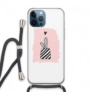 CaseCompany Zwart-wit cactus: iPhone 13 Pro Max Transparant Hoesje met koord