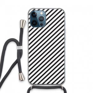CaseCompany Strepen zwart-wit: iPhone 13 Pro Max Transparant Hoesje met koord