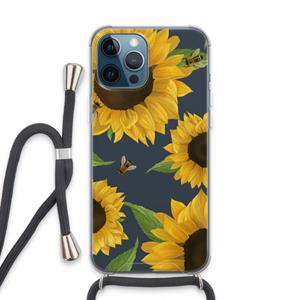 CaseCompany Sunflower and bees: iPhone 13 Pro Max Transparant Hoesje met koord