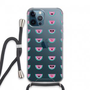 CaseCompany Smiley watermeloenprint: iPhone 13 Pro Max Transparant Hoesje met koord