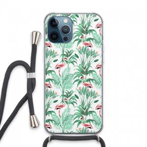 CaseCompany Flamingo bladeren: iPhone 13 Pro Max Transparant Hoesje met koord