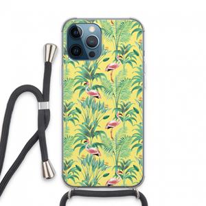 CaseCompany Flamingo party: iPhone 13 Pro Max Transparant Hoesje met koord