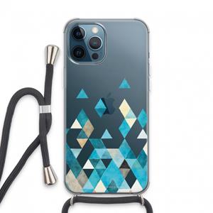 CaseCompany Gekleurde driehoekjes blauw: iPhone 13 Pro Max Transparant Hoesje met koord