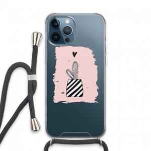 CaseCompany Zwart-wit cactus: iPhone 13 Pro Max Transparant Hoesje met koord