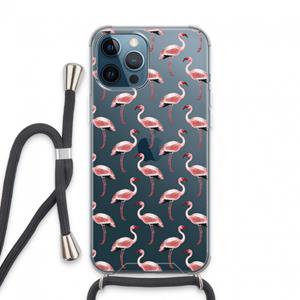 CaseCompany Flamingoprint groen: iPhone 13 Pro Max Transparant Hoesje met koord