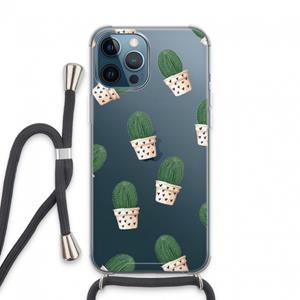 CaseCompany Cactusprint roze: iPhone 13 Pro Max Transparant Hoesje met koord