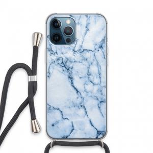 CaseCompany Blauw marmer: iPhone 13 Pro Max Transparant Hoesje met koord